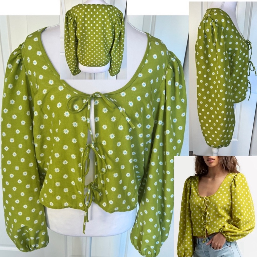 Levi's Embry Tie Blouse Sweet Daisy Split Pea Sz Large
